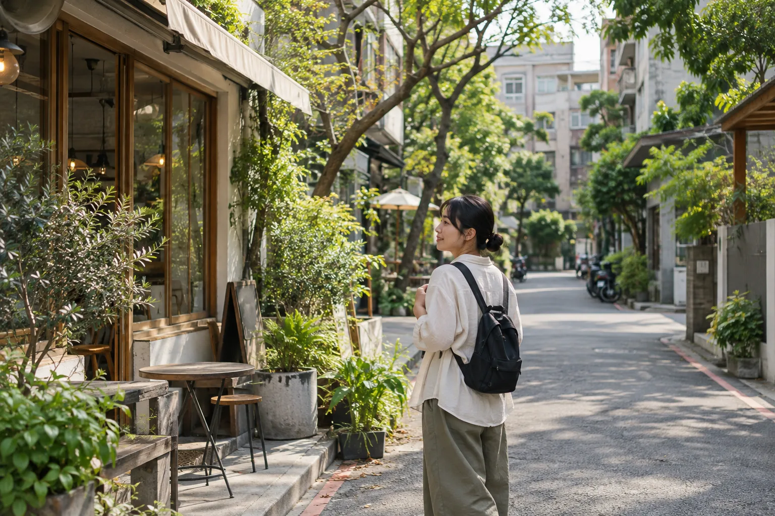 永康街周辺で、短い日程の午後を街歩きと休憩に使う旅行者