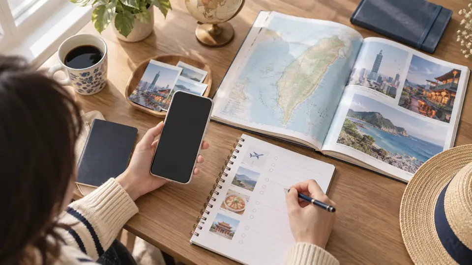台湾旅行の出発前にスマートフォンでeSIMの条件を比較する様子