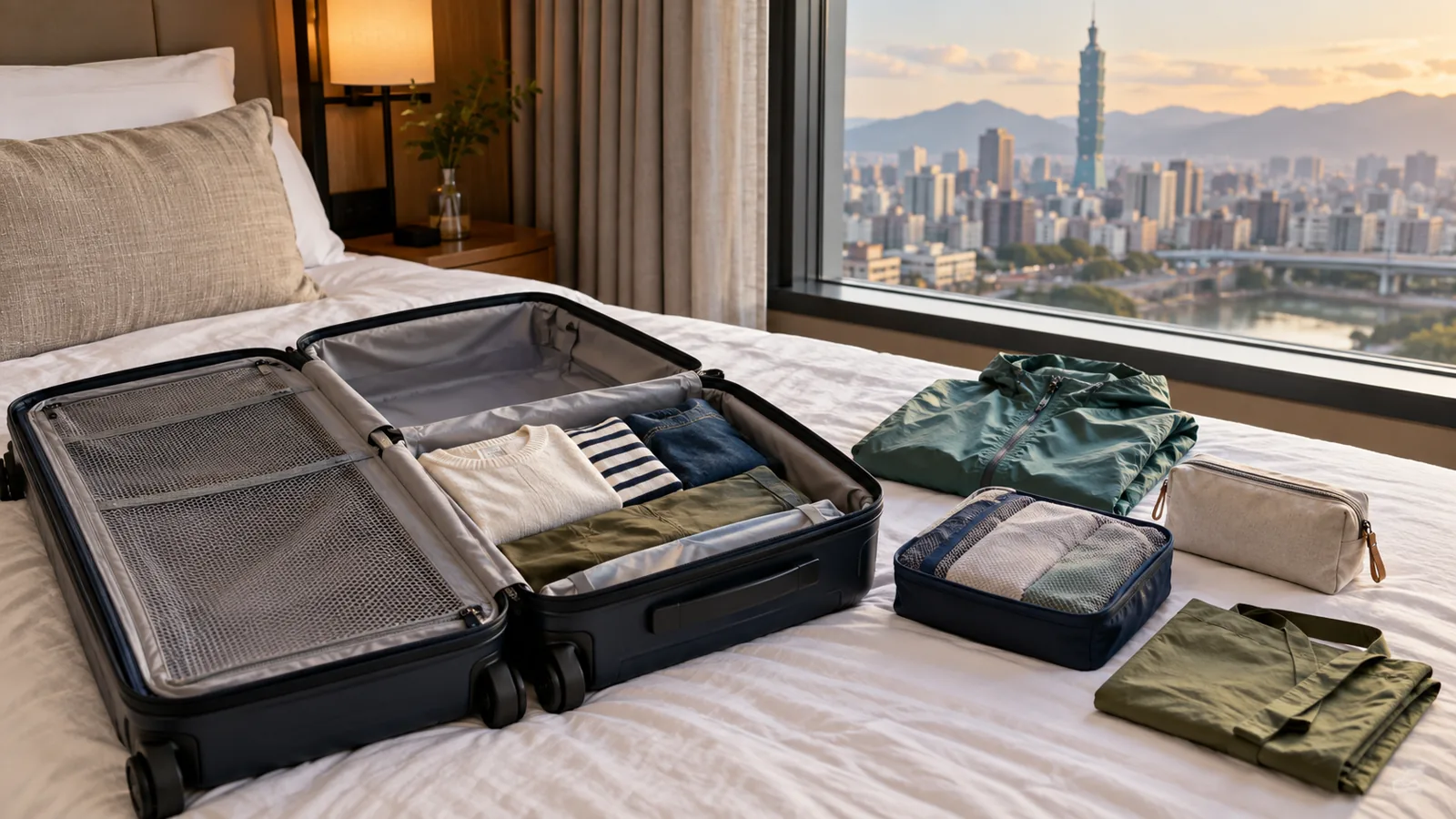 台湾旅行で荷物を詰めすぎず、お土産用の余白を残したスーツケース
